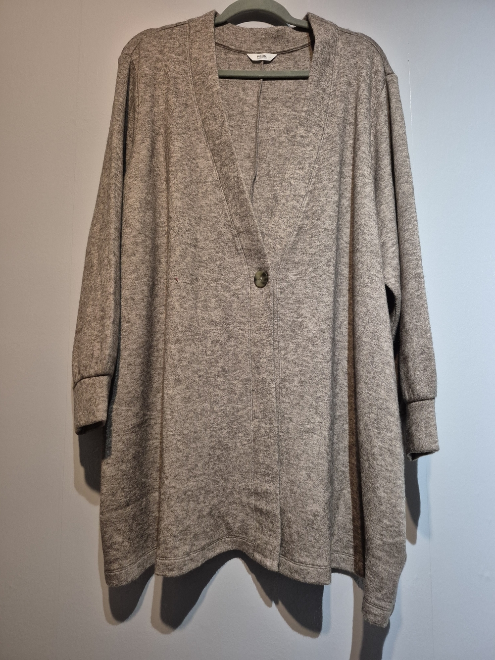 Penningtons Heathered Taupe Single-Button V-Neck Cardigan